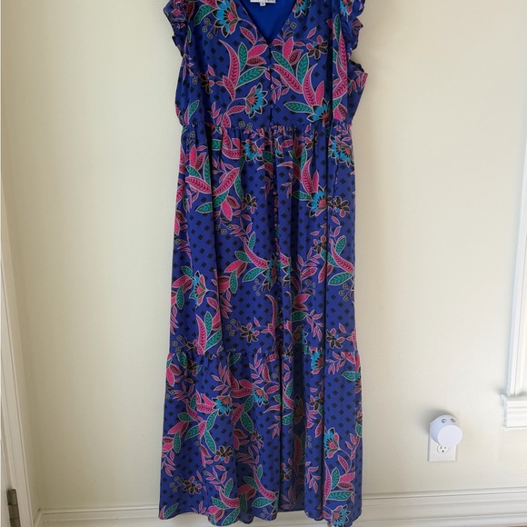 Baltic Born Plus Size 2X Biscayne Maxi Dress in Rayanne Indigo Print Ruffle Blue - Picture 4 of 11
